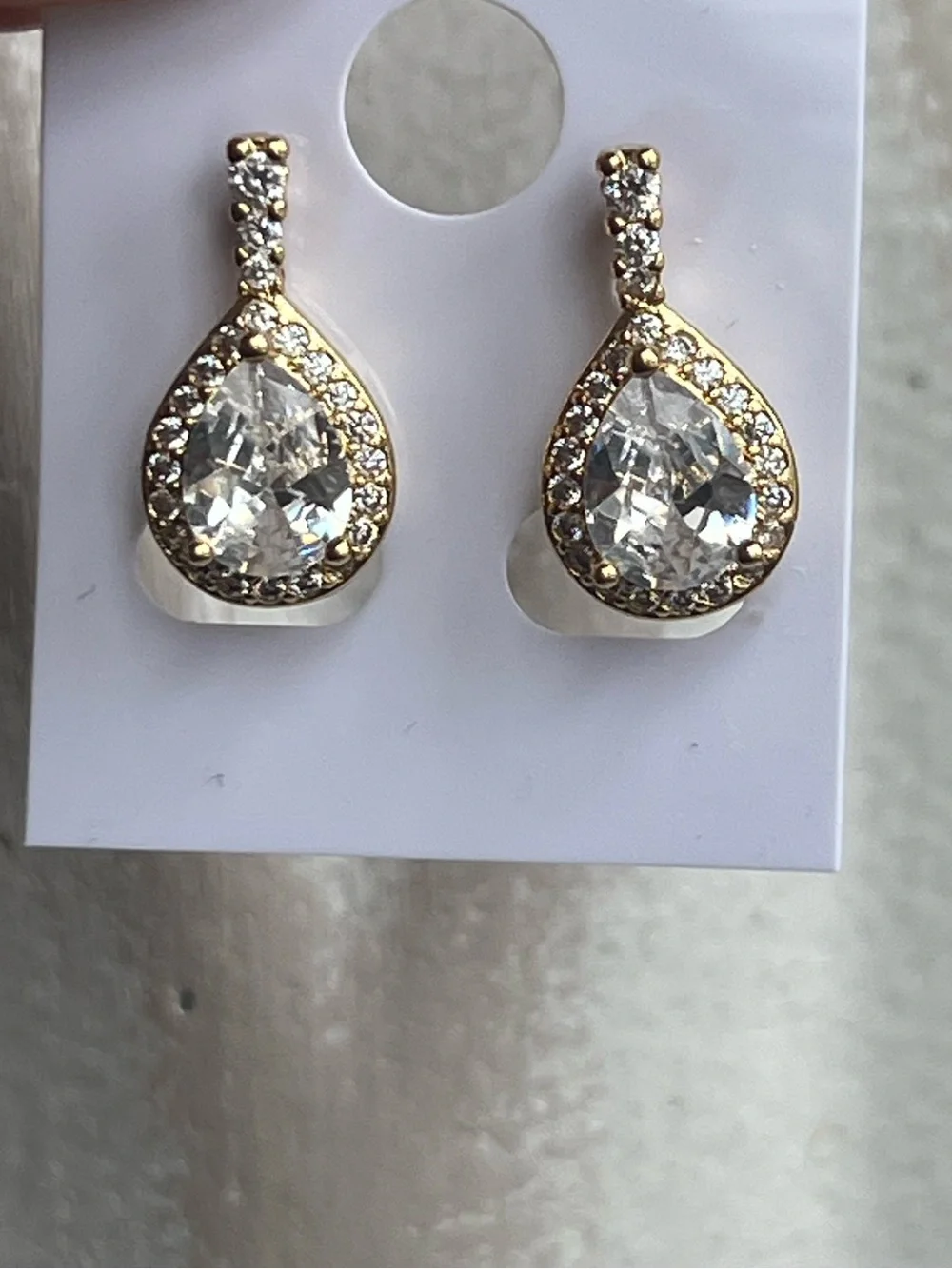 ⭐️- Gold Teardrop Crystal Halo Earrings with pavé accents